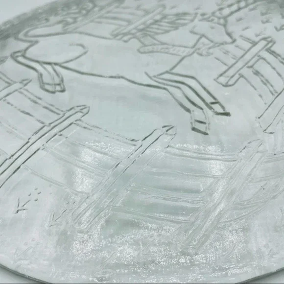Vintage Serveware Glass Plate | Unicorn Etching | 2lbs - Large 12” Circle