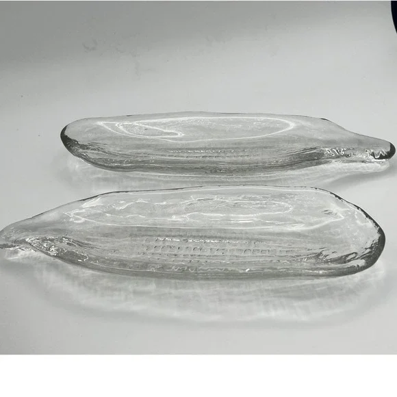 Vintage Two Corn‎ on Cob Dish Kosta Boda Ann Warff Sweden Crystal Icicle Glass