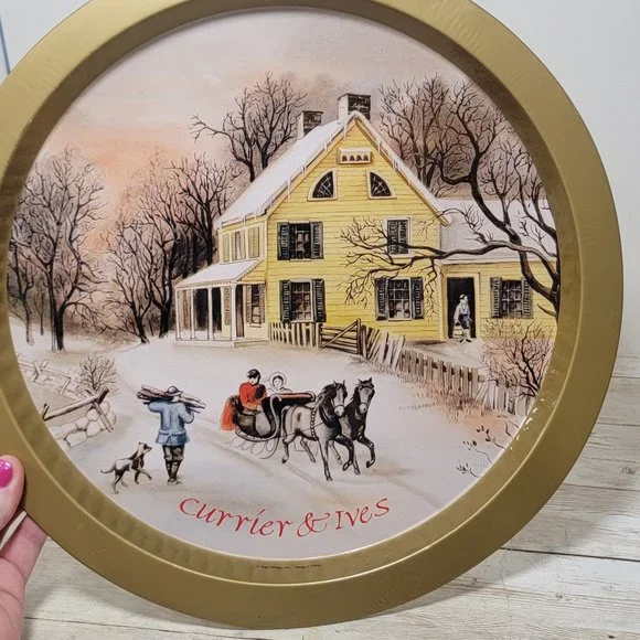 Vintage Currier And Ives Tin‎ Tray Circle 13