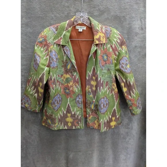 Womens‎ Open Blazer Medium Ikat Artsy Statement Eclectic Grandma Maximalist Boho