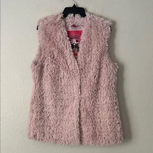 Bernardo Collection Vest Womens Pink faux Fur Snap Front Plush Shaggy in Size L
