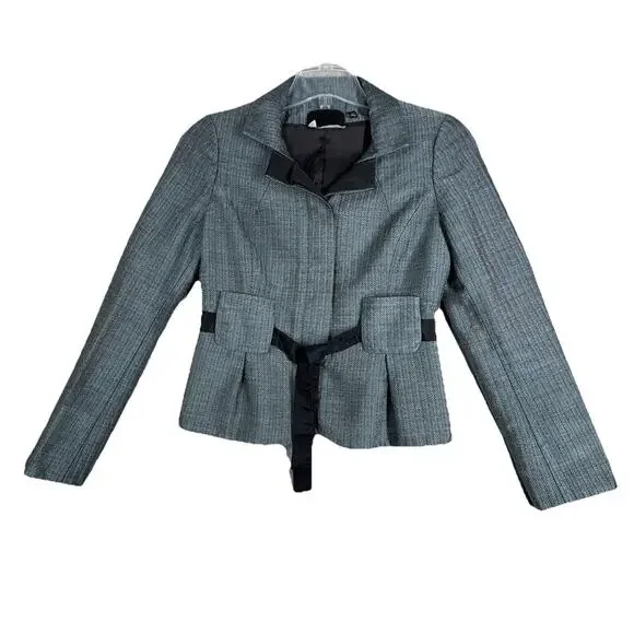 Carlisle Blazer Womens 4 Teal Blue Herringbone Wool‎ Blend Feminine Chic Career