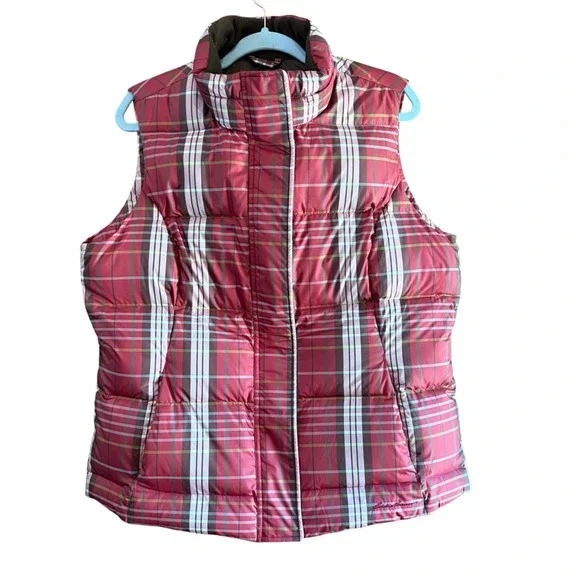 Eddie Bauer Womens XL Red Plaid premium‎ Goose Down Puffer Vest Quilted Outdoor