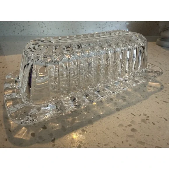 Vintage Butter Dish Covered‎ Ribbed Glass Crystal Clear