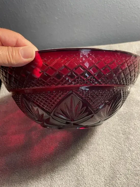 Cristal D’Arques Durand Antique Ruby Red Glass 10” Serving Salad Bowl France