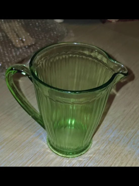 Vintage Green Glass Pitcher - Classic Ribbed Design