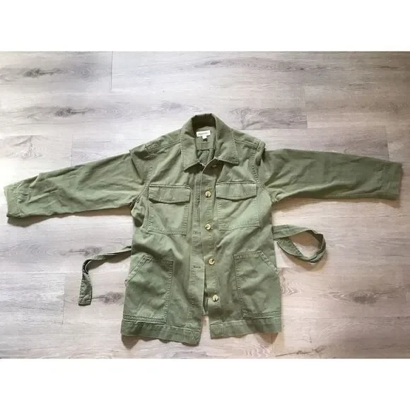 Free Assembly‎ Women's Button Front Belted Utility Jacket Olive Green Size 2XL