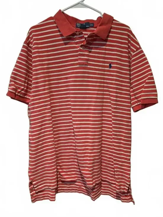 Polo Ralph Lauren Coral  White Stripe Short Sleeve Polo Sz XXL 100% Cotton