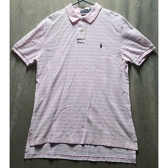 Ralph Lauren Polo Shirt Mens Large Pink Striped‎ Pony Short Sleeve