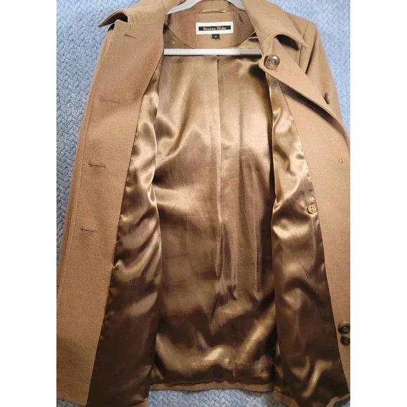 Kristen Blake Camel Brown Wool Blend Coat Womens Size 12 Button Up Winter‎ Boho