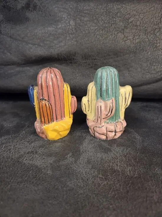 Vintage Cactus Salt and Pepper Shakers Ceramic Hand Painted Southwestern...