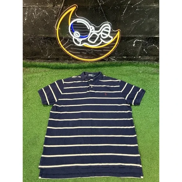 Polo Ralph Lauren Shirt Mens Size XL Blue Striped‎ Short Sleeve Rugby Preppy
