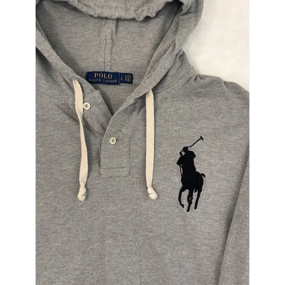 Polo Ralph Lauren Men's L Long Sleeve Big Pony Hooded Mesh Polo Shirt Grey  0758