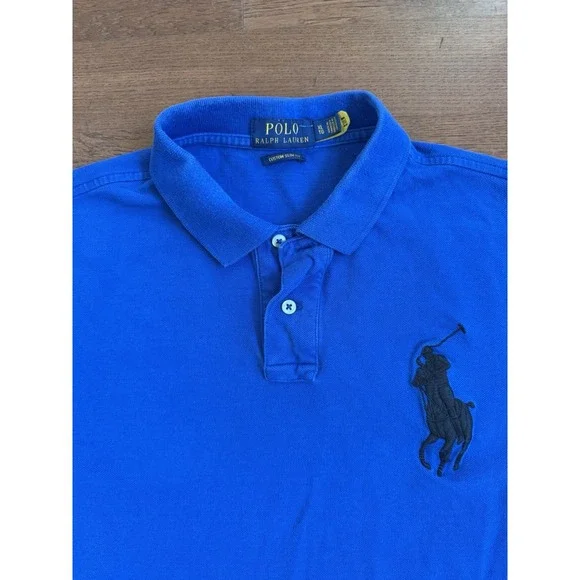 Polo Ralph Lauren Mens Royal Blue Big Pony Custom Slim Fit Mesh Polo Shirt XL