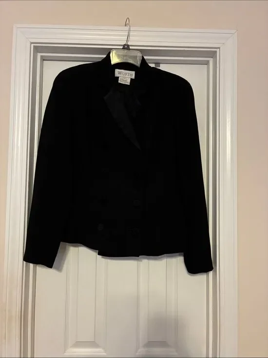 Worth‎ Black Double-Breasted Satin-Trim Blazer size 8