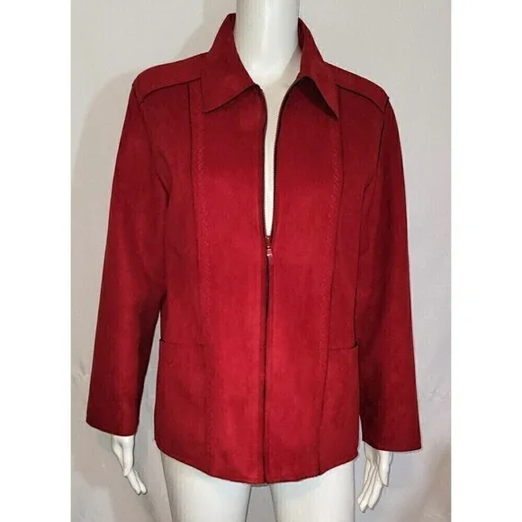 Alfred Dunner Zipped Brushed Suede Fleece Blazer - Size 8P