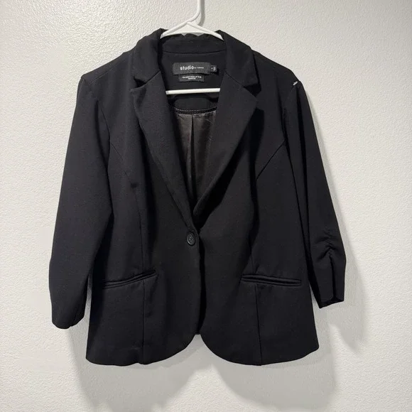 Torrid Studio Size-1 Womens Blazer Ruched‎ Sleeve Black Lined Office
