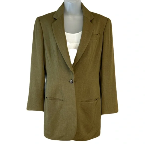 Vtg Ann Klein Blazer Jacket Size 4 Wool Blend Button Pockets‎ Brown USA Classic