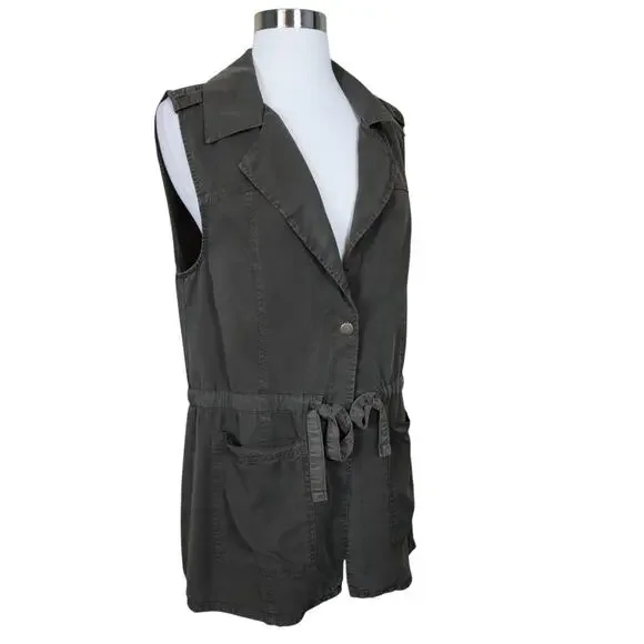 Sanctuary Womens Vest Size Medium Olive‎ Green Soft Tencel Open Front Tie Waist