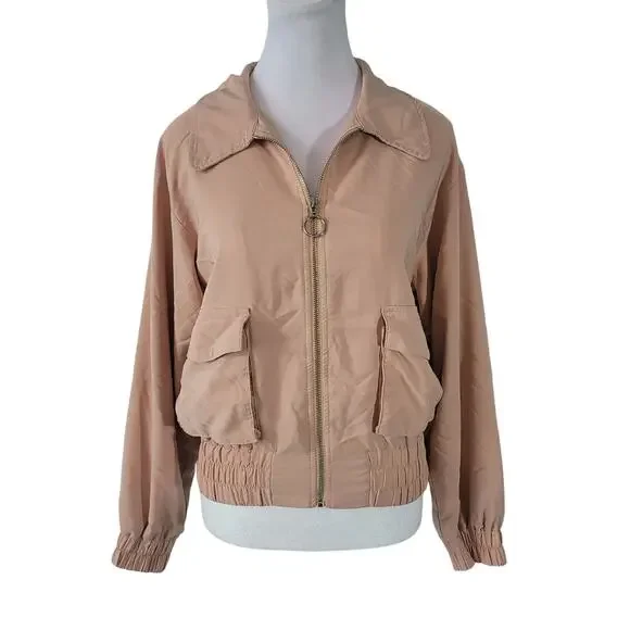 Urban Revivo Size 6 Pink Full‎ Zip Lightweight Short Jacket Collared Pockets