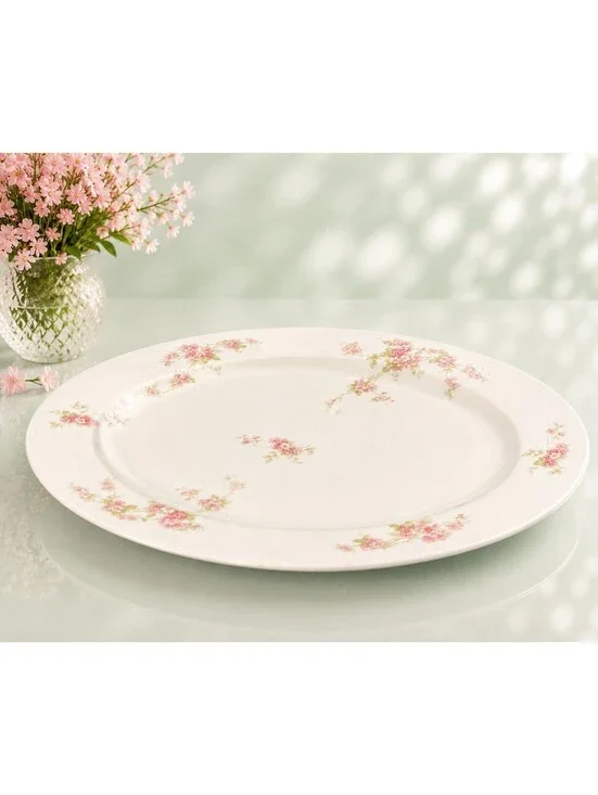 O&EG Royal Austria 1900s Pink Floral Porcelain Oval Serving Platter, 16x11”
