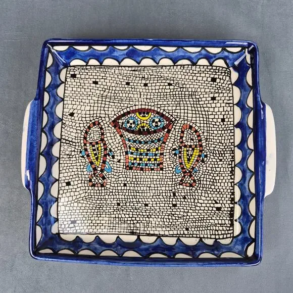 Handpainted Ceramic Pottery Miracle of the Fish & Loaves Mosiac Design Tableware