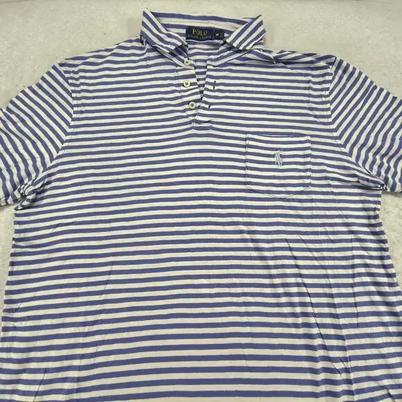 Polo Ralph Lauren Short Sleeve Collared Polo Shirt Mens Size Medium M Blue White
