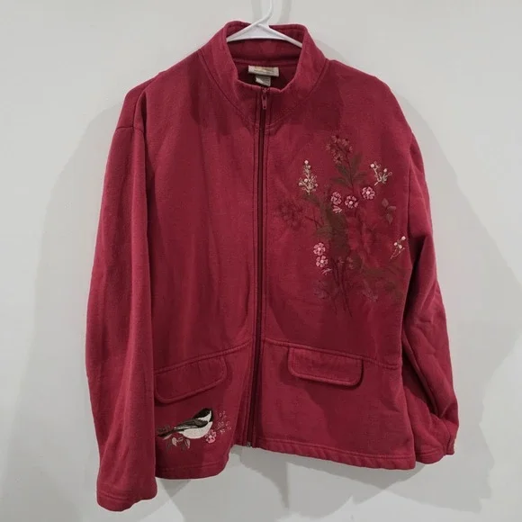 Artisans Jacket Womens Size Large Floral Beaded Bird Cottage Fairy Forest Animal
