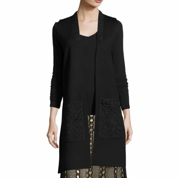 Rare‎ Kobi Halperin Jaycie Black Crochet Lace Trim and Pockets Sweater Vest M