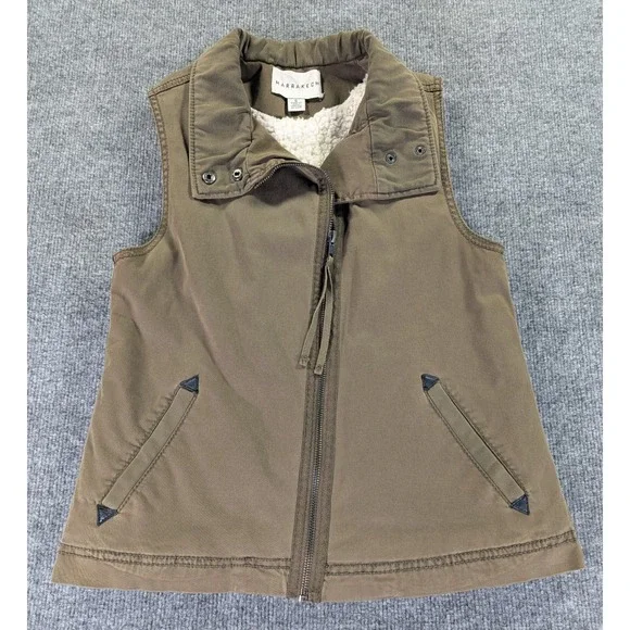 Marrakech Anthropologie Womens Small Sherpa Lined Vest Olive Green Cotton