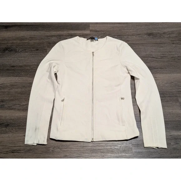 Ralph Lauren Black Label Cream Moto Jacket Womens Medium Full Zip READ‎