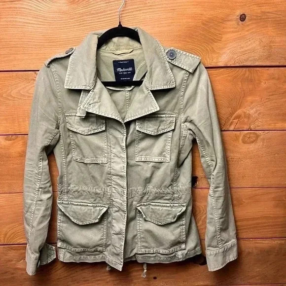 Womens XS Madewell Army Green Utility Jacket Pockets Military‎ drawstring waist
