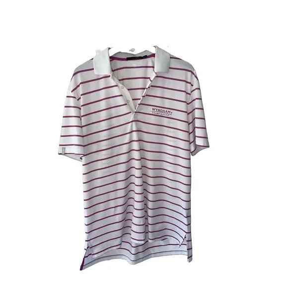 RLX Ralph Lauren Golf Polo Shirt Pink White Stripe Wyndham Championship Mens L