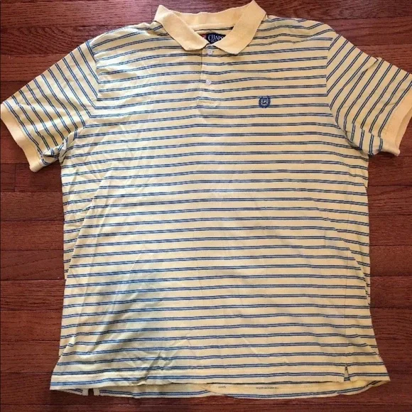 RALPH LAUREN CHAPS Polo Shirt XL Gold Blue Stripe EUC $50