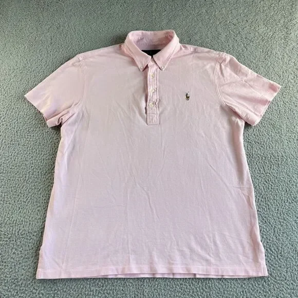 Ralph Lauren Polo‎ Shirt Mens Large Pink Knit Oxford Casual Preppy Button Down