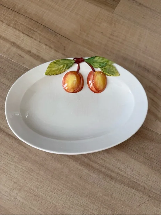 Italian  White Ceramic Serving Platter with Hand-Painted Yellow and Orange Fruit