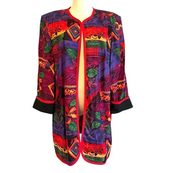 Vintage Womens ART TO WEAR Jacket Tropical Vibrant Statement‎ Maximalist Size 14