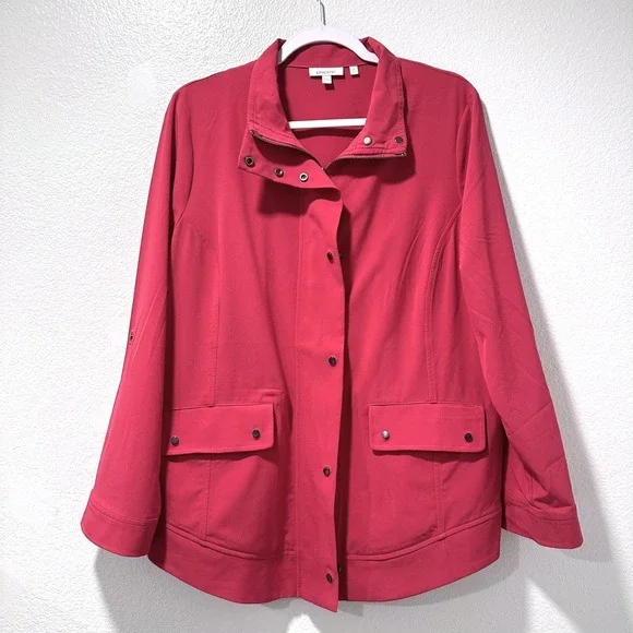 Chico's Size-L (2)Jacket‎  Pink Zip Front Pockets Lightweight Preppy