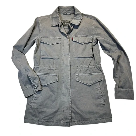 Levis Field Jacket Womens XS Gray Utility Military Cotton Twill Cargo Parka Coat