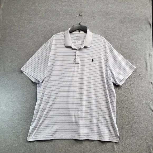 Polo Ralph Lauren Men Polo Shirt‎ 2XL White Striped Performance Logo Embroidered