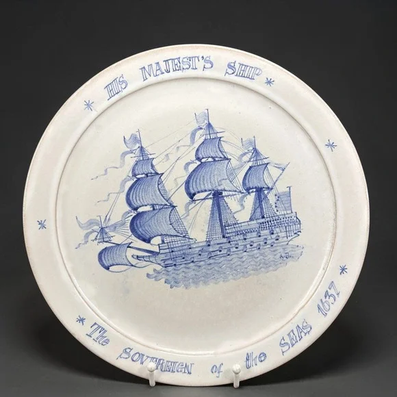 Thowings Jamaica Hand Painted‎ Plate Sovereign of the Seas 1637 HMS Ship 11.5