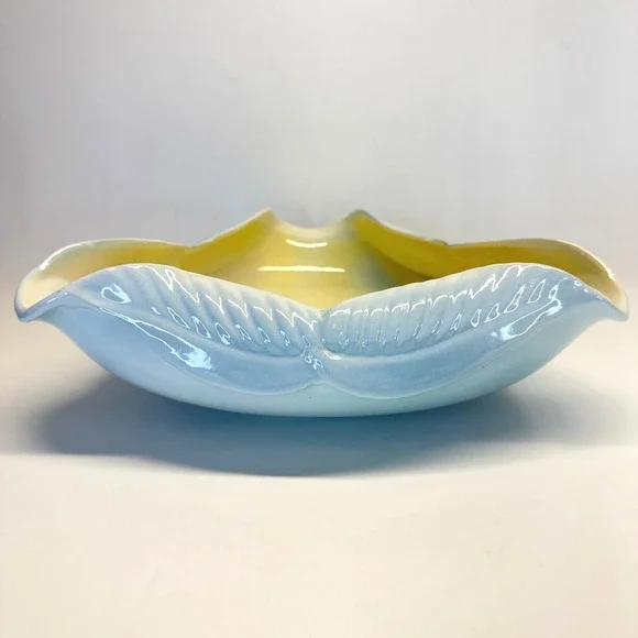 Royal Haeger Console Bowl Vintage Mid Century Scalloped Blue MCM Centerpiece