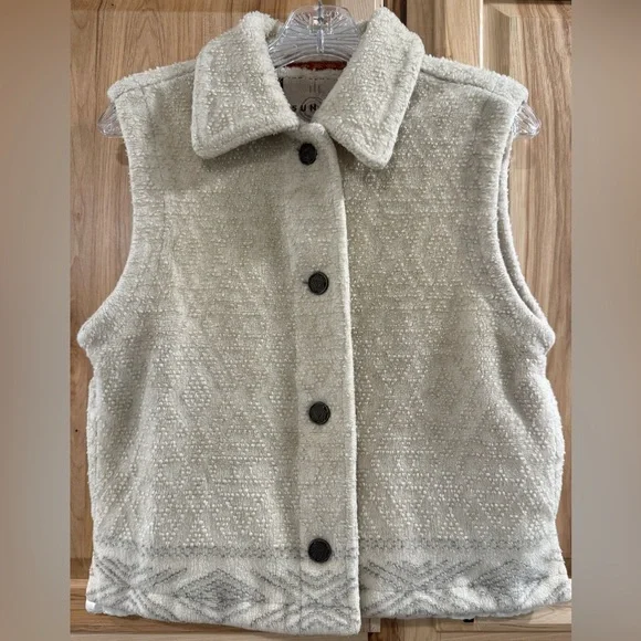 Tsunami Cream Button-Up Textured Ski Outdoor Western Cozy Warm Layering Vest