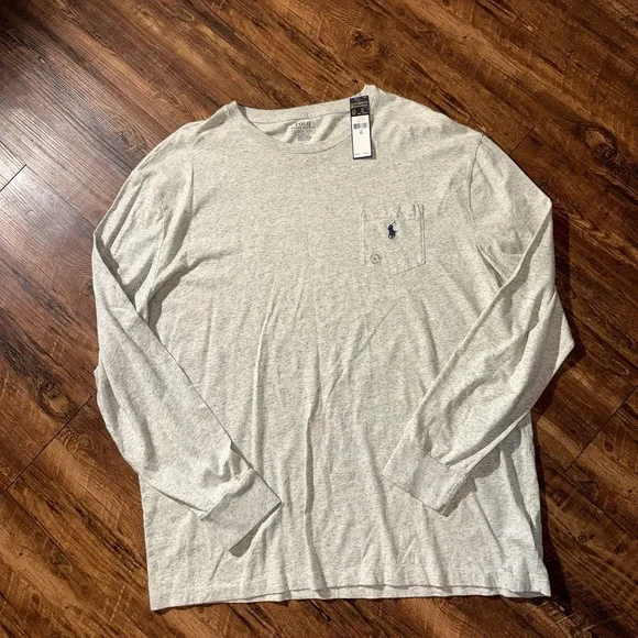 Polo Ralph Lauren‎ Light Grey Classic Long Sleeve Pocket Tee Men's XL NEW $45