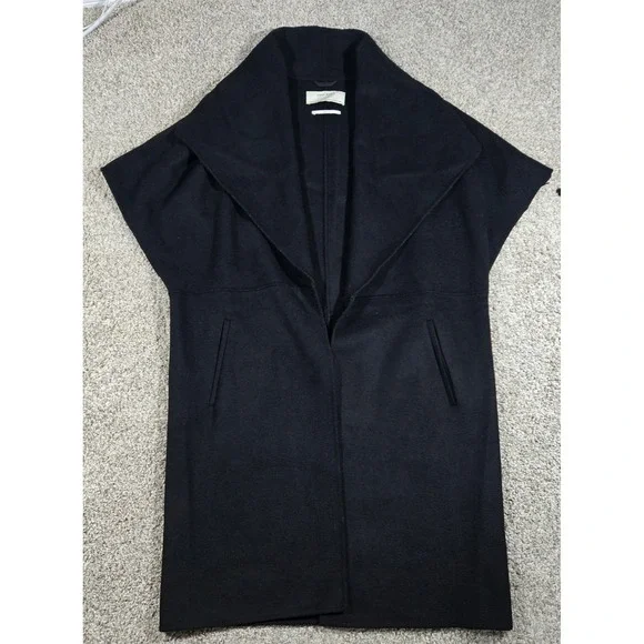 ZARA BASIC Handmade Wool Blend Long Vest | Black Draped Wrap Coat | Size S | EUC