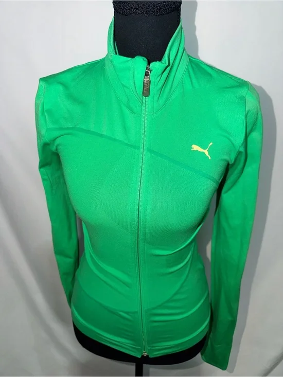 Puma Women's Bright Green Full-Zip Athletic Jacket Sz XS with thumb holes. Gym