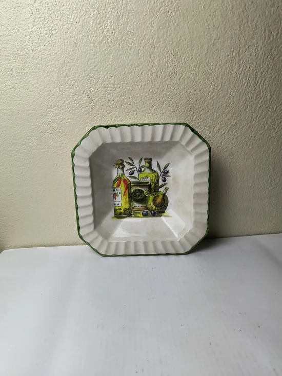 VINTAGE DUE TORRI POTTERY ITALY SALAD BOWLS OIL AND VINEGAR OLIO - Green Trim