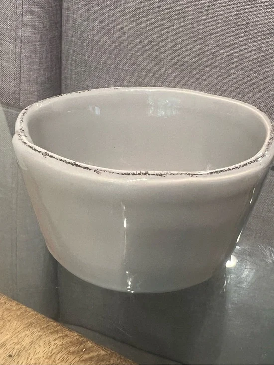 Vietri Italy Grey Ceramic Decorative Bowl with Distressed Rim