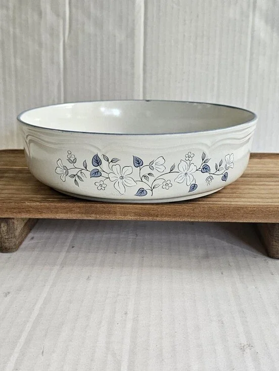 Vintage Covington Edition Avondale Stoneware Bowl Round Floral Off White Blue