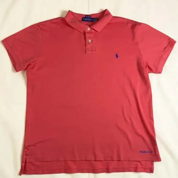 Ralph Lauren Purple Label Polo Custom Fit Made in Italy Coral Pink Cotton Large